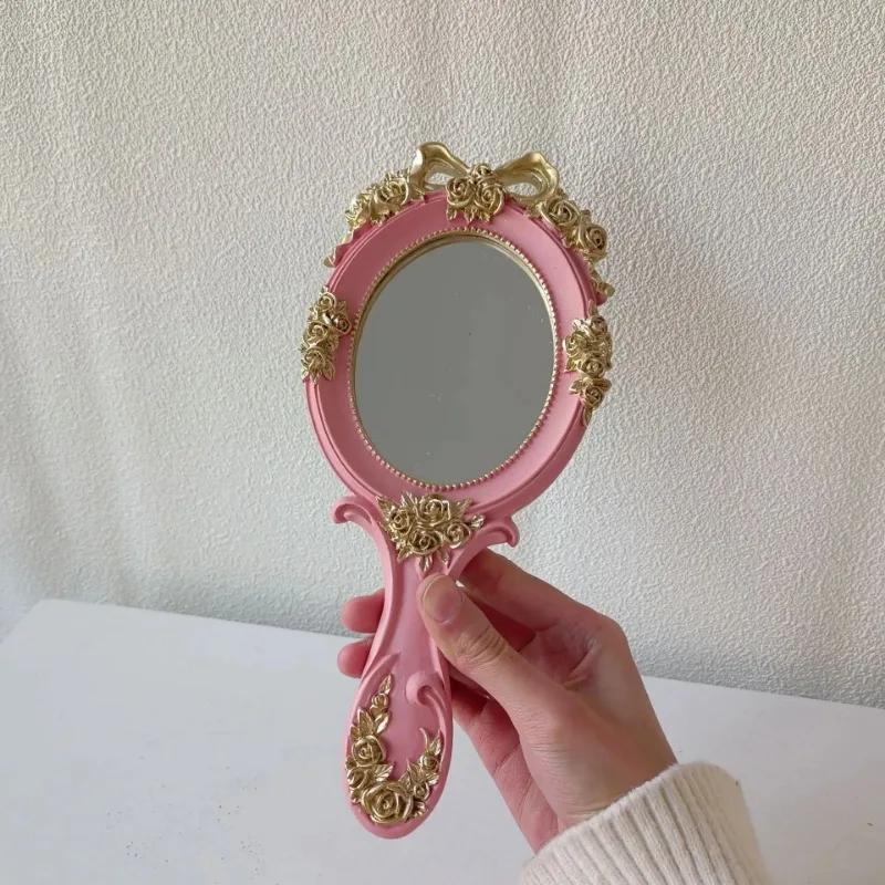 European Style Retro Handheld Mirror Vintage Makeup Vanity Hand Mirror Spa Salon Mirror Desktop Makeup Tools