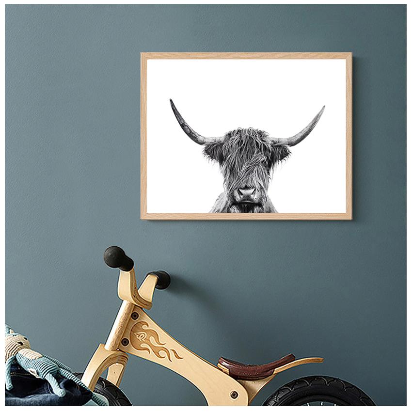 Black and White Highland Cow Print Farmhouse Decor Wall Art Canvas Painting Animal Larges Living Room Bedroom Pictures