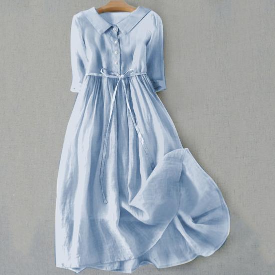 Женское весеннее платье с цветочным принтом, со средним рукавом, с отворотом, V-образным вырезом, на шнуровке, с высокой талией, трапециевидной формы, полуоднобортное богемное плиссированное платье миди