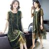Mesh Dress Female Summer Loose Silky Medium-length Retro Thin Large Hem Printed Chiffon Skirt