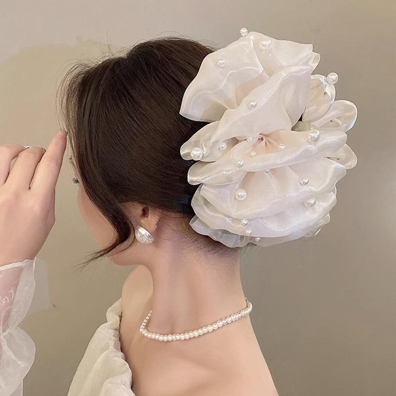 Summer Sweet Multi-Layer Mesh Tulle Big Bow Hair Claw Clips For Women Elegant Bowknot Ponytail Clip Headdress Accessories