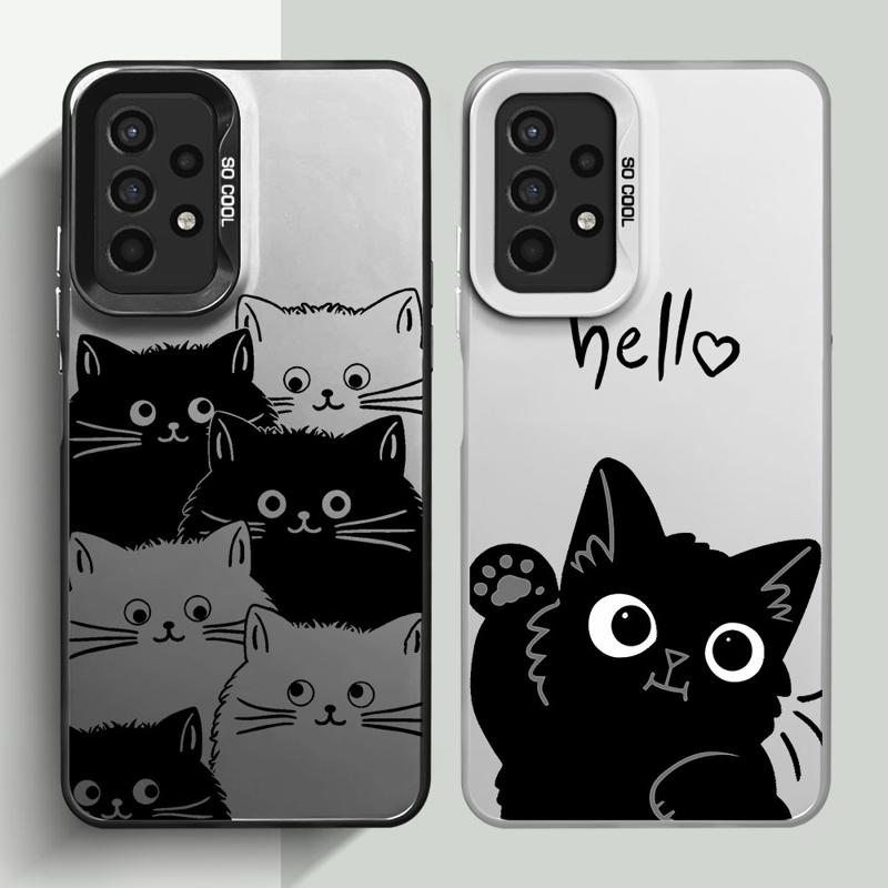 Cute Cartoon Black Cat Phone Case For Samsung S25 S24 S23 S22 S21 S20 Ultra Plus FE For Iphone Note 20 Ultra Case Funda Bumber