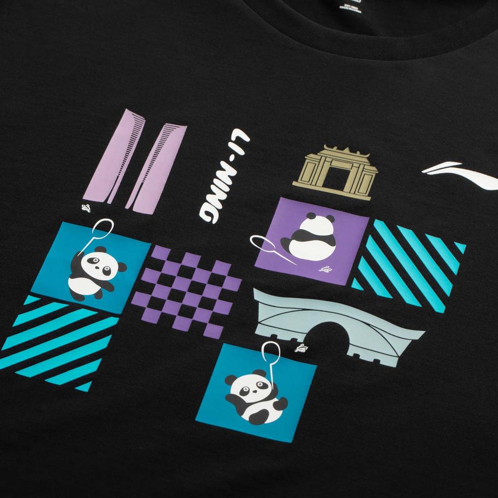 Футболка для бадминтона Li Ning с рисунком аниме и мультяшным принтом, с круглым вырезом, удобная, универсальная, дышащая, с коротким рукавом, унисекс, черная AHSUA47-1