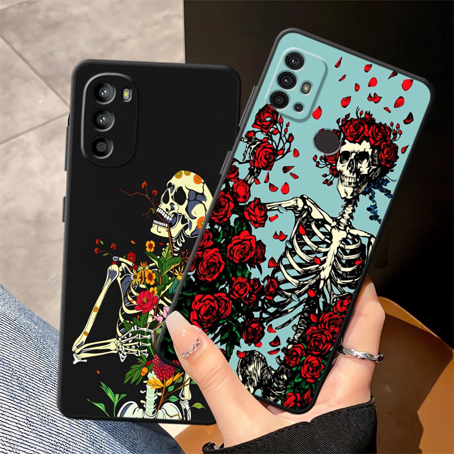 Phone Cover Case for Motorola Moto G22 Edge40 G60s G51 G73 G53 G30 G52 G50 G71 Edge 20 Pro 30 Lite G32 Rose Skull