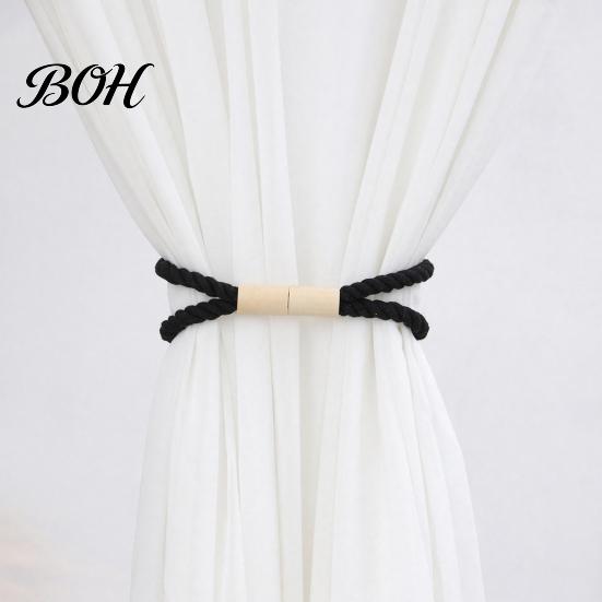 Decorative Curtain Buckle Magnetic Tieback, Cotton Linen Rope Holdback with Wood for Tieback Drapes, Tie Backs Bedroom, Boho Room, Nursery, Farmhouse
