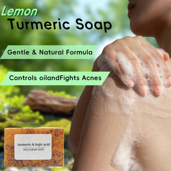 Lemon Turmeric Soap Shea Butter Moisturizing Soap for Face Body Moisturizing Brightening Oily Skin Balancing Soap for All Skin Type