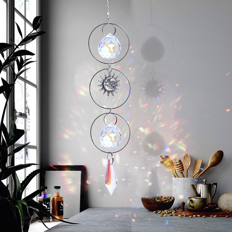 Suncatcher Crystal Window Wind Chimes Light Catcher Rainbow Prism Shiny Chakra Crystal Hanging Pendant Home Decoration