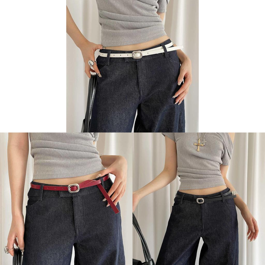 Style Thin Pu Leather Belt With Metal Clasp For Daily Casual Outfits