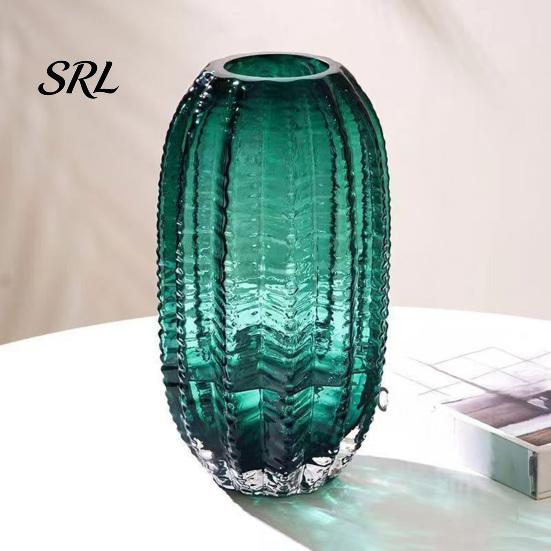 Luxury Room Aesthetic Decor Cactus Glass Vase, Transparent Modern Flower Vase for Dried Flowers & Fresh Versatile Home Accent Floral Arrangements,