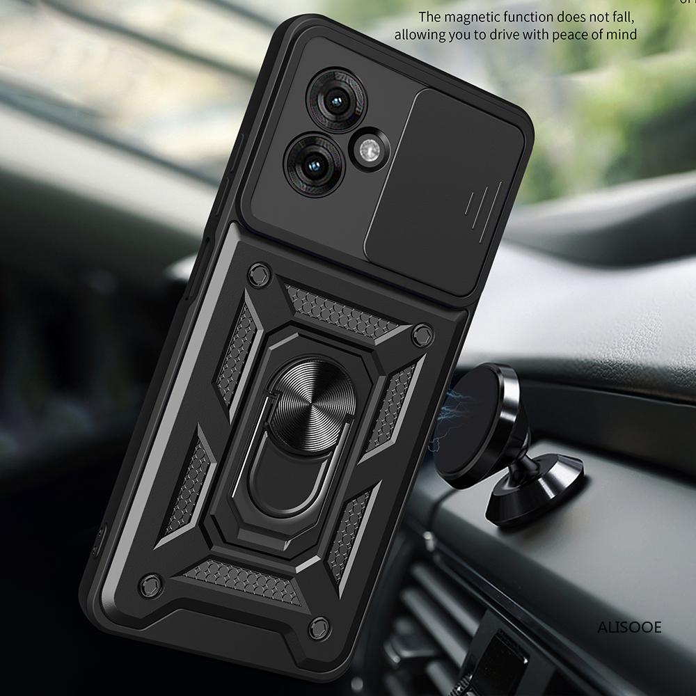 Capa для Motorola Moto G55 Case Armor Slide Camera Lens Protection Back Cover для Motorola G55 5G Ring Stand Shockproof Funda
