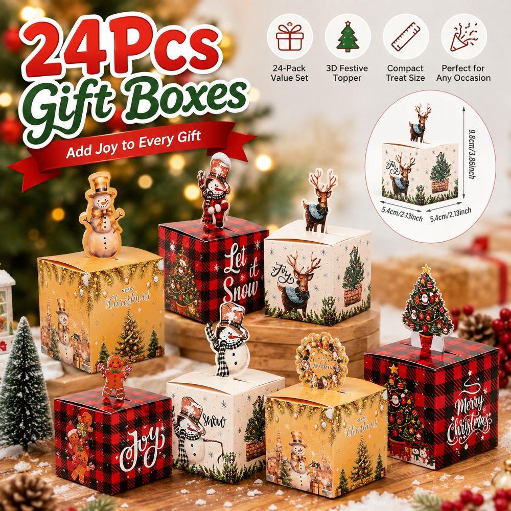24-Pack Paper Christmas Gift Treat Box Table Ornament Xmas Dessert Box for Holiday Celebration