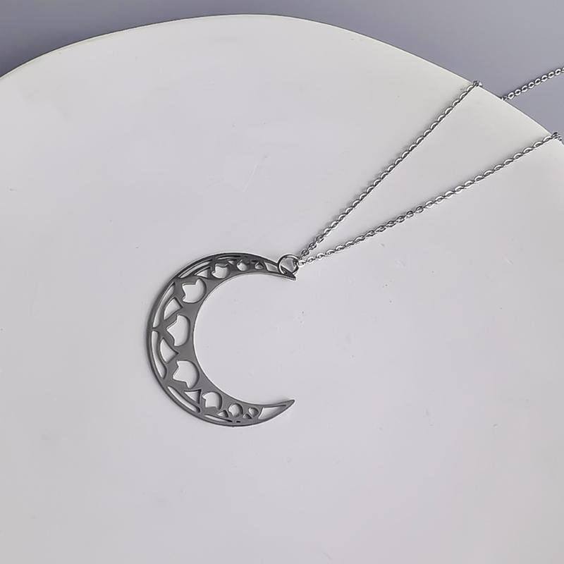 Stylish Lunar Cutout Necklace Stainless Steel Moon Charm Neck Chain Adjustable Length Clavicular Chain for Women Girls