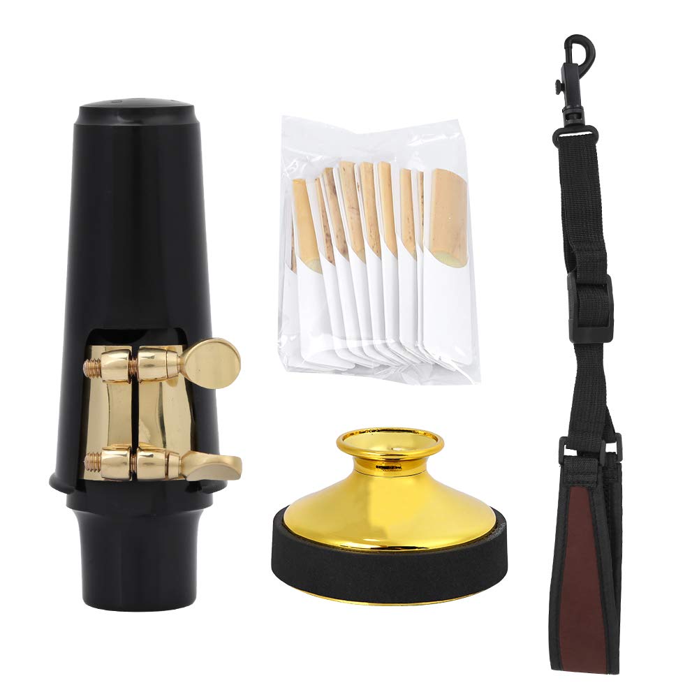 Alto Saxophone Mouthpiece Set with Mouthpiece Mute Neck and Saxophone Reed Accessories Cap, Silencer, Strap,