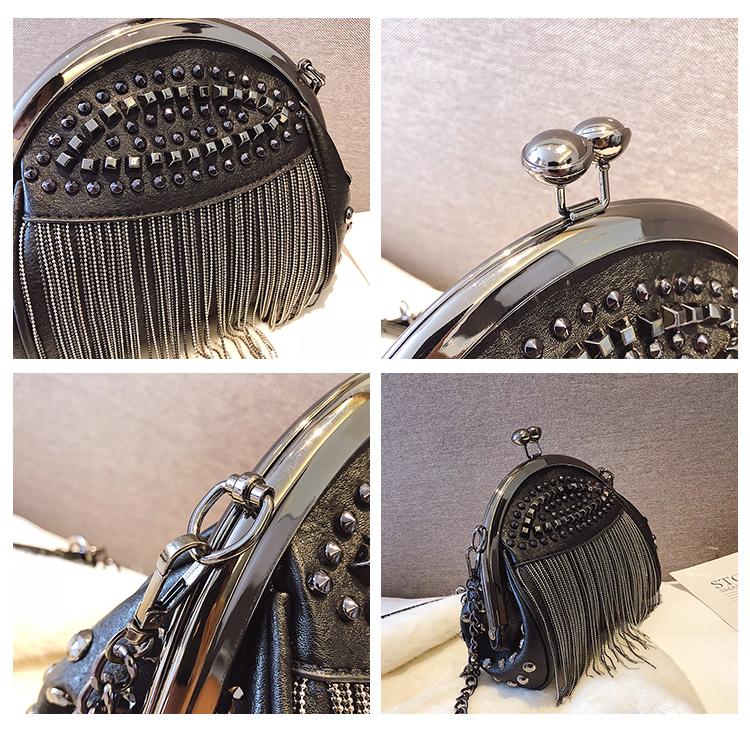 Women Bags Designer Punk Style Chains Shoulder Bag Ladies Small Rivet Tassel Cross Body Bag Sac A Main