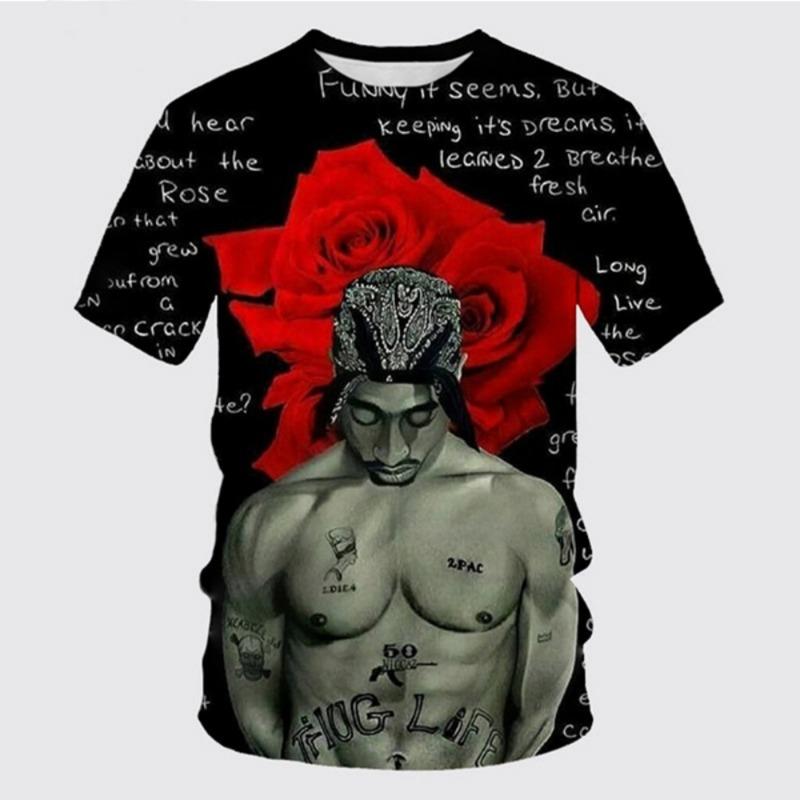Новая футболка Харадзюку Мужская футболка Мода 2pac Графические футболки Хип-хоп Мужские футболки Летние топы Футболки Мужская дизайнерская одежда