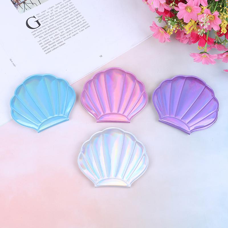 Sea Shell Shape Compact Cosmetic Mirror Pu Leather Double Sided Makeup Magnifier