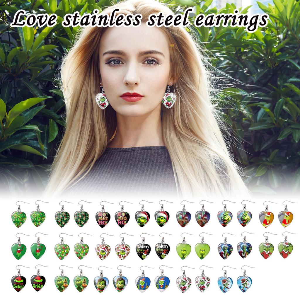 Ювелирные изделия Серьги Санта-Клаус Зеленые серьги Любовь Серьги из нержавеющей стали