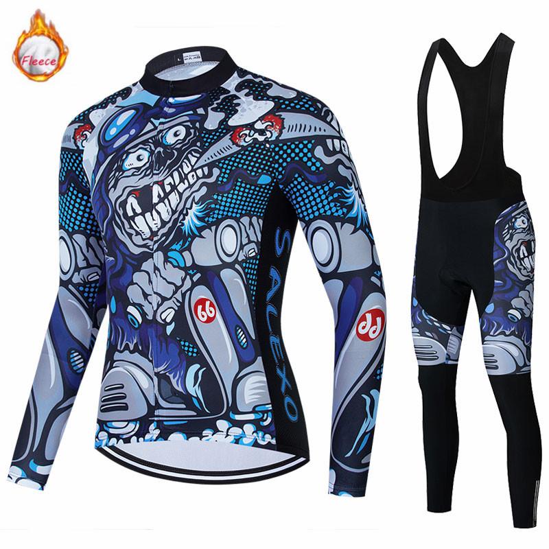 Skull Men Team Bicycle Clothing Fleece Road Bike Shirt Bike Clothing MTB Maillot Ciclismo Culotte Winter Warm Cycling Clothing Set