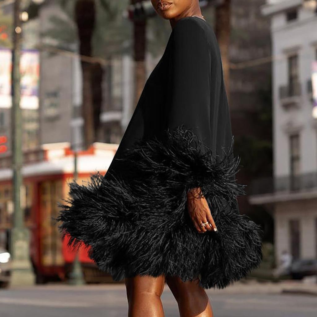 Women's Fashion Solid Color Round Neck Long Sleeve Patchwork Casual Dress