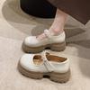 Fashion Fashion Mary Jane Single Shoes 2024 Summer New Round Head Shallow Mouth Pearl Buckle Thick Heel Women Small Leather Shoes Trend