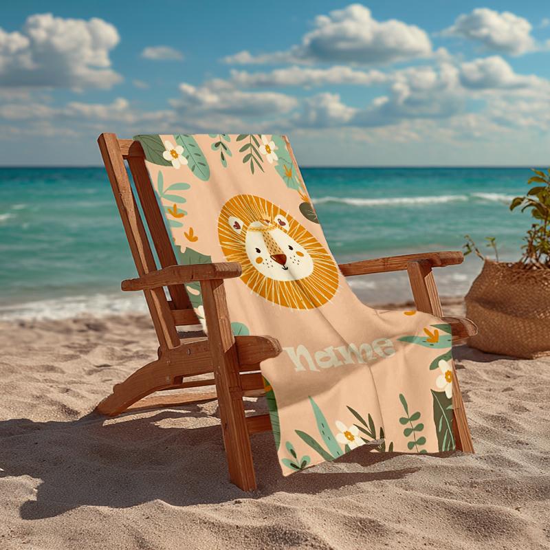 Custom Name Ultra-Soft Beach Towel with Lion Theme,Ideal for Pool - Camping, Diving - Perfect Travel Essential, Vibrant Beach Towel.