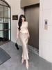 Champagne Satin Fishtail High-End Silk Skirt for Women - Summer 2025