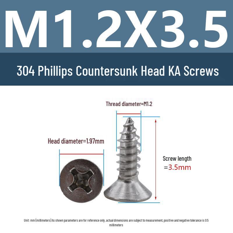 Yigu 304 Stainless Steel Phillips Flat Head Self-Tapping Screws M1-M2.5