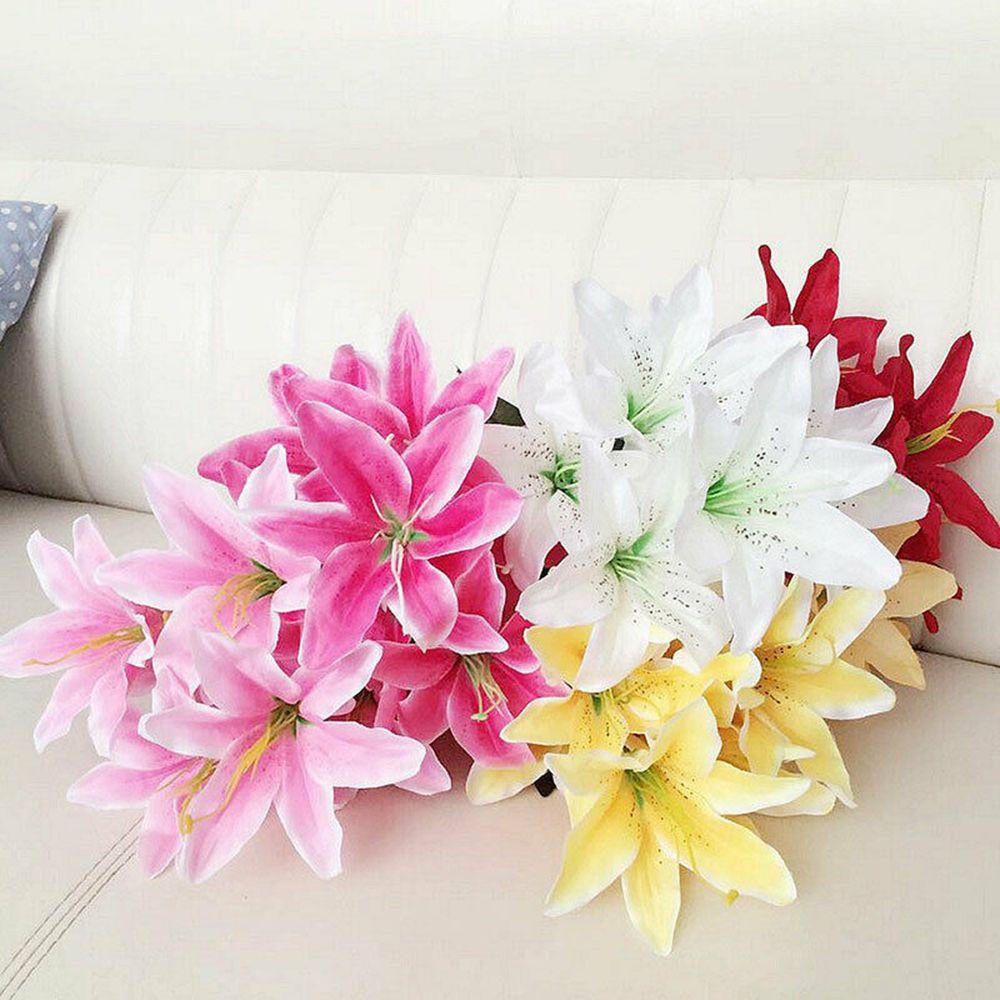 10 Heads DIY Craft Colorful High Quality Artificial Flowers Fake Lilies Wedding Decor Lilies Bouquet