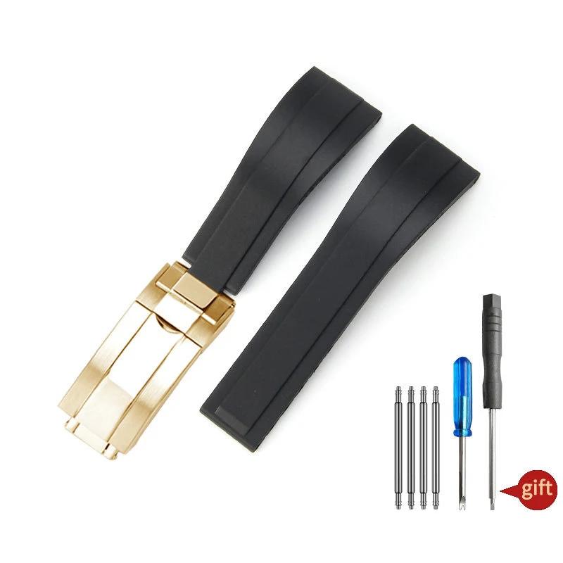 20 мм Натуральный Мягкий Силиконовый Каучуковый Ремешок для Часов Для Rolex Ремешок для Часов Daytona Submariner GMT OYSTERFLEX Браслет Складная Застежка