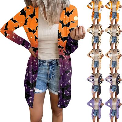 Женский повседневный кардиган, топ с длинными рукавами и карманами с принтом на Хэллоуин