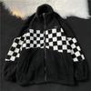 Checkerboard Cotton Jacket Male Autumn Winter Lamb Wool Cotton Jacket Couple Loose Stand Collar Cotton Jacket