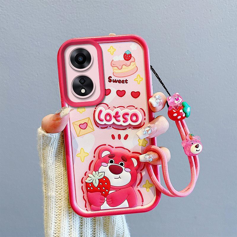 Oppo Shockproof For Keysion Case A18 A38 A58 A78 A98 5g With Lanyard Silicone Cute 3d Cartoon Doll Phone Cover For Oppo A17 A17k