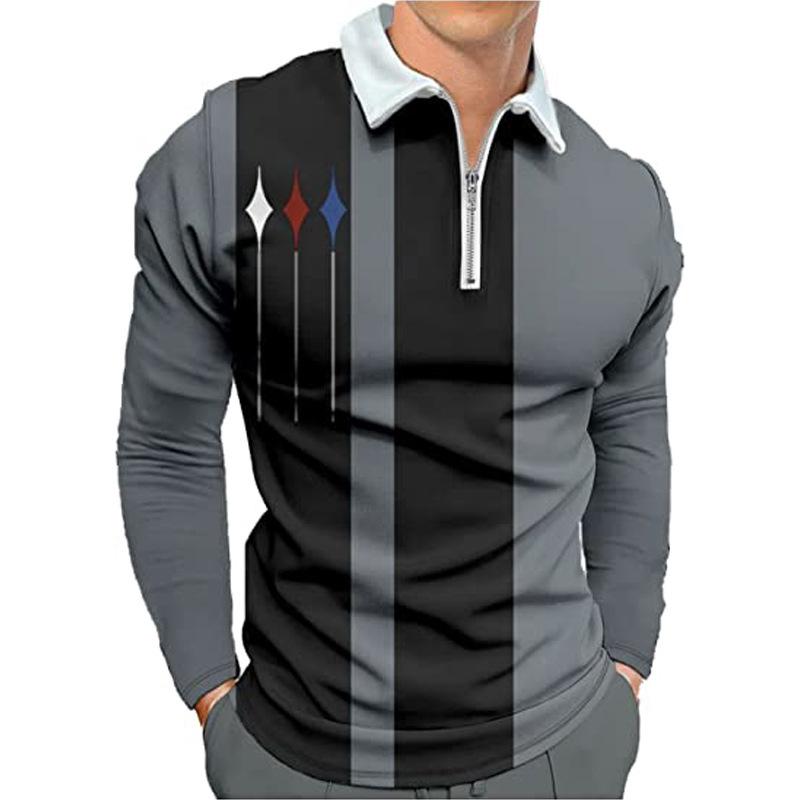 Cross Border Foreign Trade Amazon Men's Long Sleeved Lapel T-shirt Casual Zipper Sports GOLF Polo Shirt