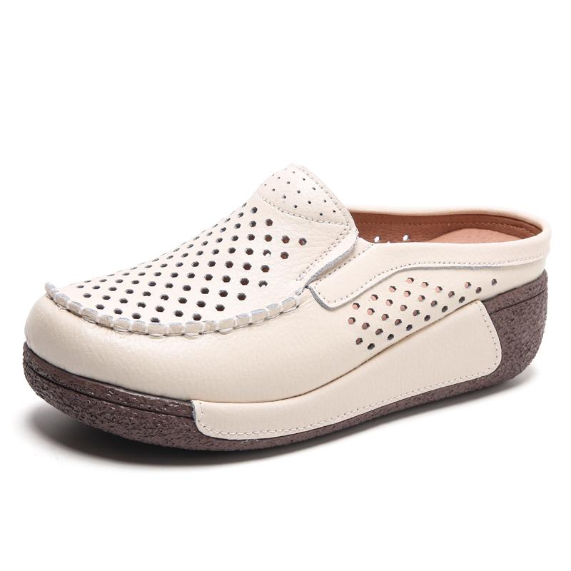 Ladies Clogs Platform Loafers Casual Elegant Cow Leather Slippers Women White Thick Sole Shake Shoe