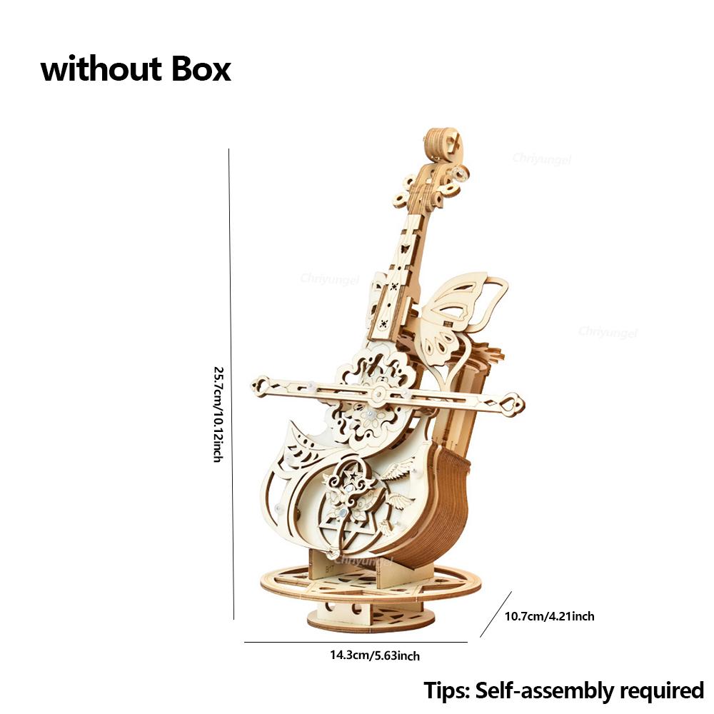3D Puzzle Wooden Cello Music Box DIY Assembly Building Kits for Adults Kids Home Living Room Decor Crafts Valentine's Day Gifts