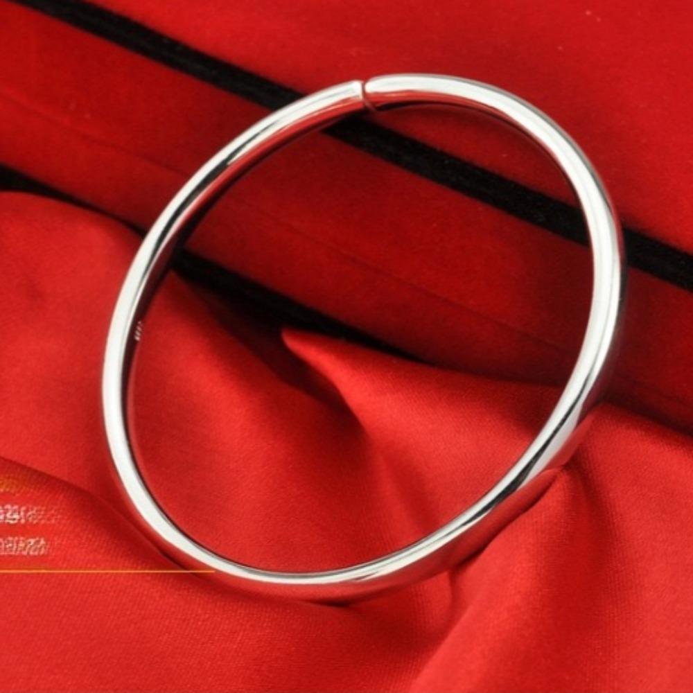 Solid Silver Plated Bracelet for Men Women Fashion Jewelry Smooth Surface Shiny Bangle