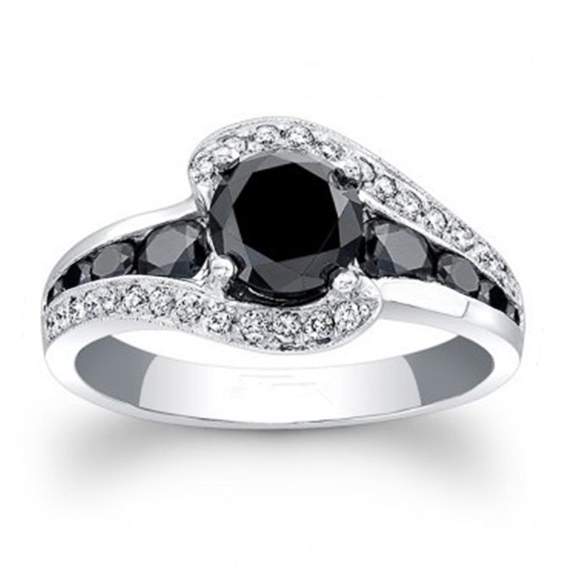 Popular, set with black zircon ring, fashionable OL women's holiday gift jewelry