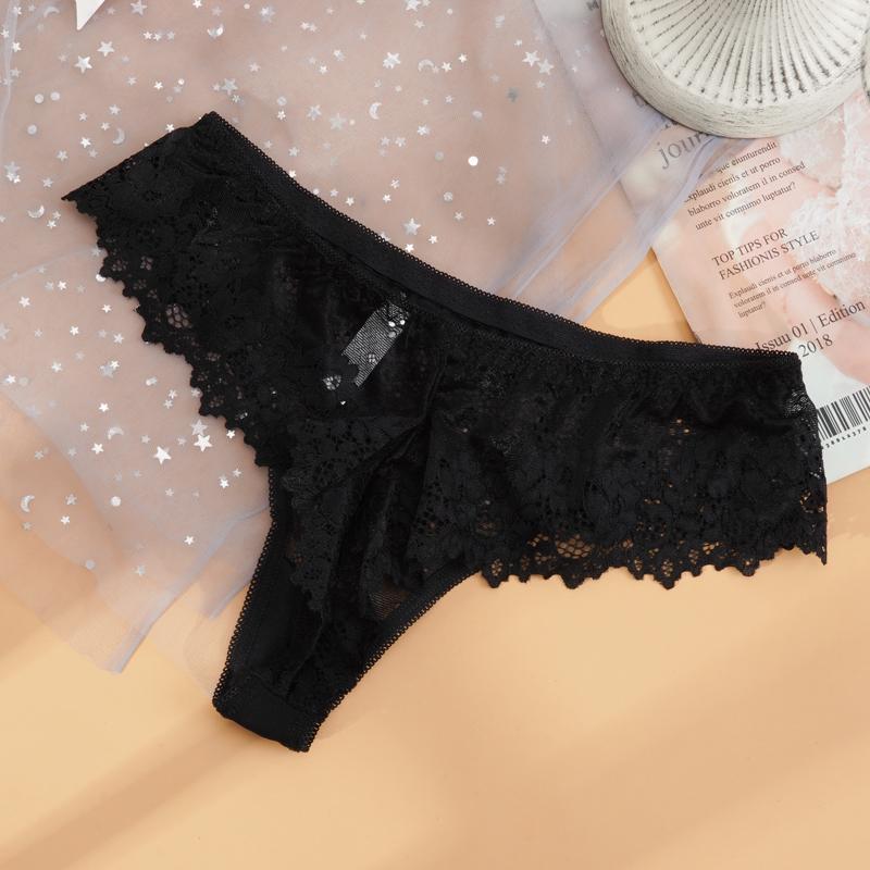 Women Sexy Lace Lingerie Low Waist Thongs G String Transparent Breathable Floral Panties Temptation Underwear