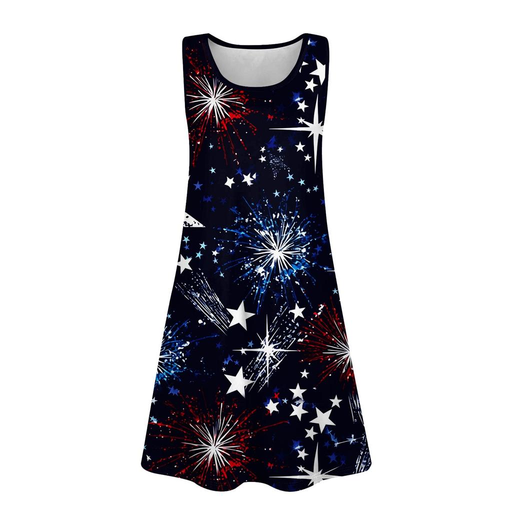 Летнее платье для девочек без рукавов с принтом, повседневное платье с карманом