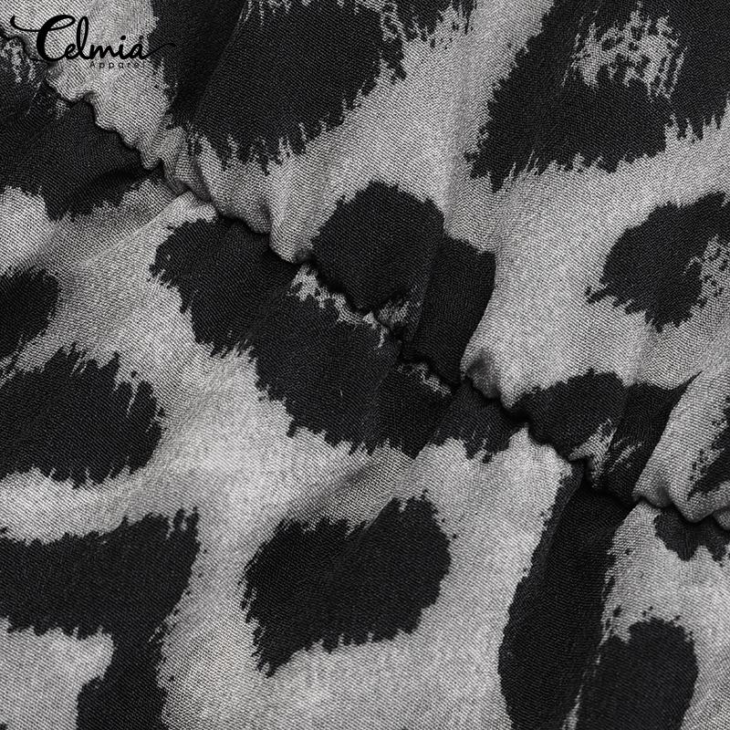 Celmia Летнее женское свободное праздничное длинное платье с леопардовым принтом без рукавов, элегантное повседневное свободное платье трапециевидной формы большого размера