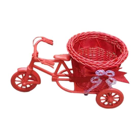 Bicycle Artificial Woven Flower Basket Tricycle Planter Large Capacity Multi-Function Decorative Nostalgic Plant Rack Flower Stand