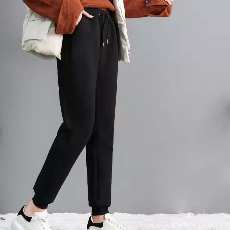 Женские зимние утепленные повседневные плюшевые штаны-брюки, теплые однотонные спортивные штаны из эластичного флиса