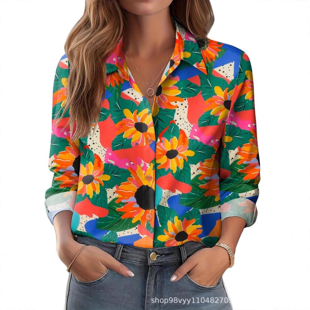 Fashion Floral Pattern Women Long Sleeve Shirts Autumn Printed Street Ladies Blouse All