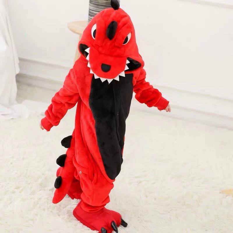 Пижамы с изображением пингвина и красного дракона, детская теплая одежда для сна с длинными рукавами, комбинезоны, костюм животного, вечерние кигуруми, модная домашняя одежда