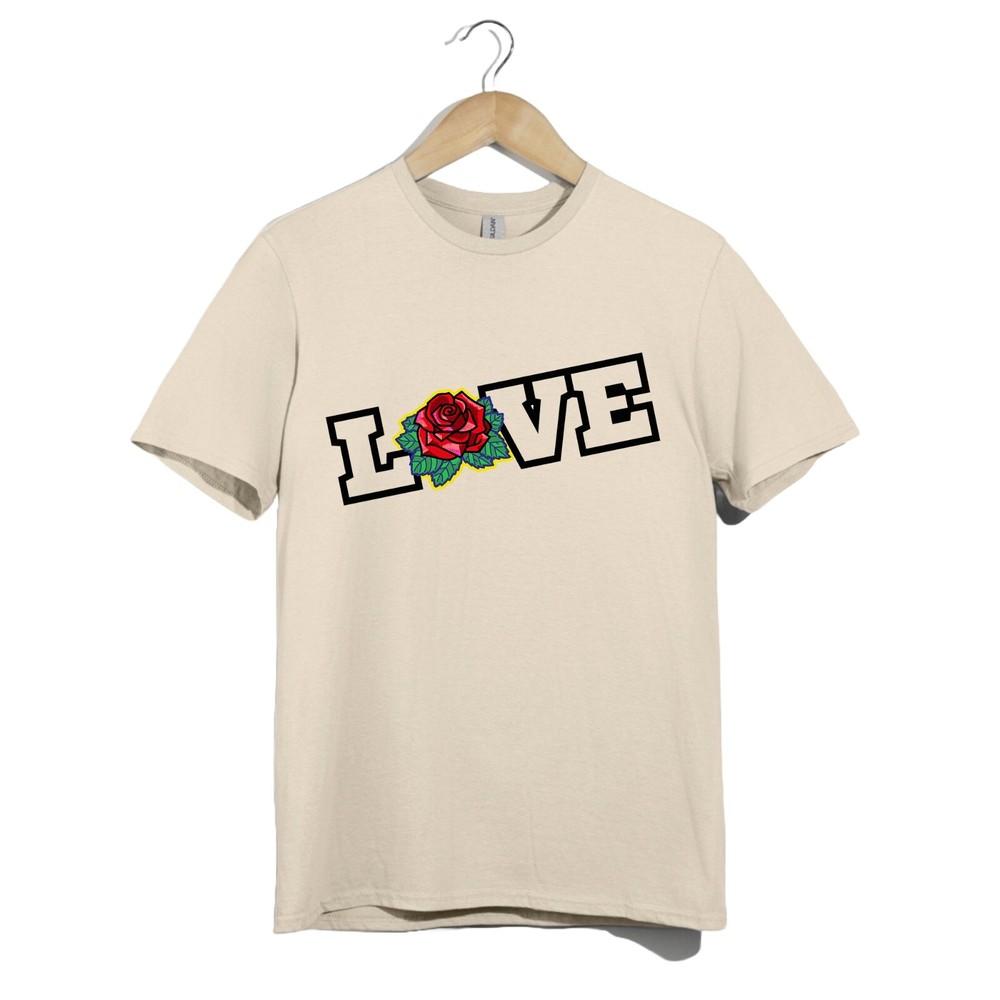 LOVE Rose Tattoo Style Graphic T-Shirt Unisex Retro Tee Gift Floral Streetwear