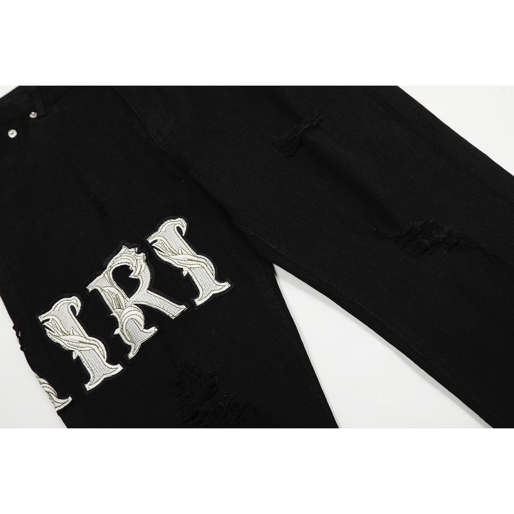 M02 Джинсы в американском стиле унисекс от Amiri, модные, с тканевыми нашивками, дырками, вышивкой, повседневные и модные брюки для хай-стрит