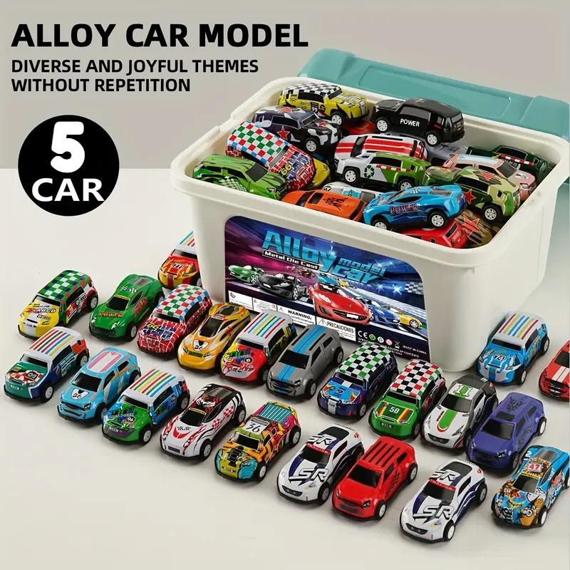 Набор из 5 металлических игрушечных машинок с функцией рампы и ящиком для хранения - разные цвета, идеальный подарок для мальчиков и девочек в возрасте от 3 лет, идеально подходит для дня рождения, Рождества