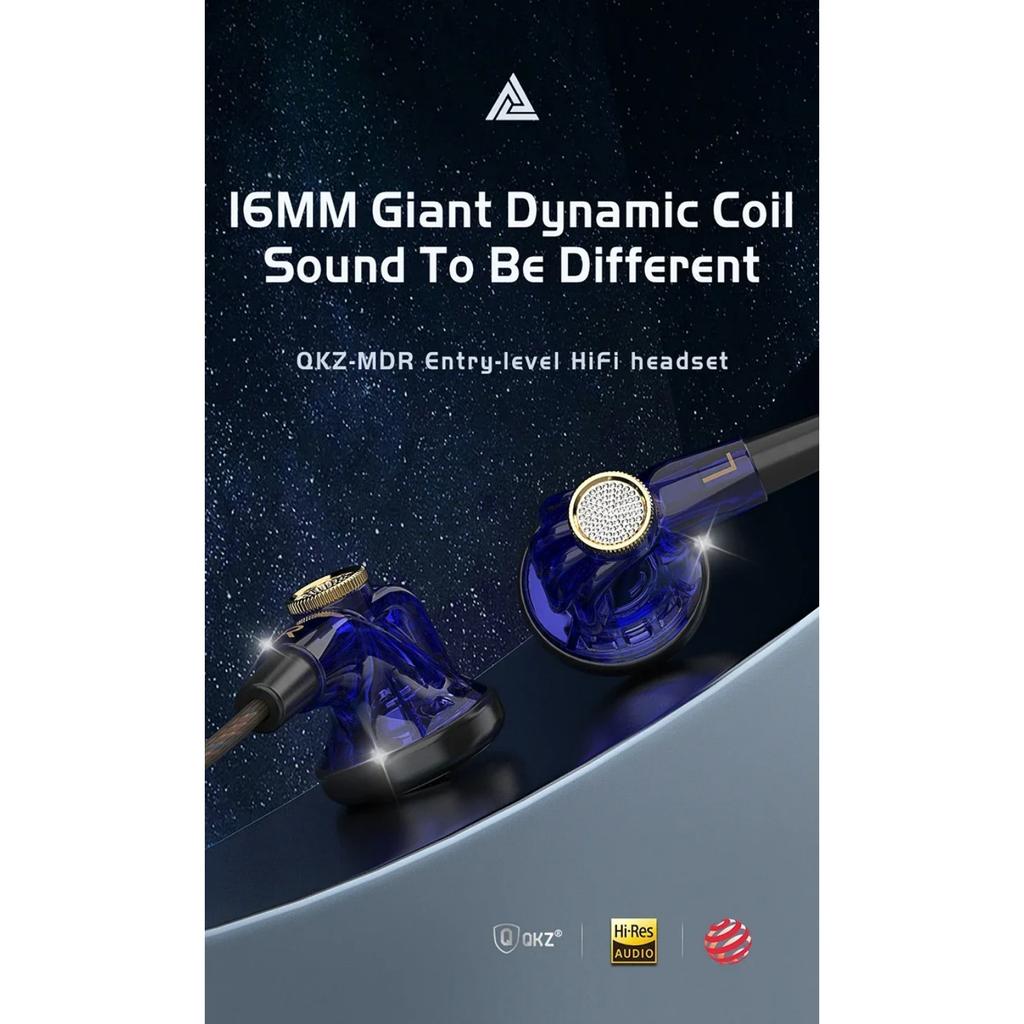 QKZ MDR Flat-Head Headphones 16MM Large Dynamic HIFI Bass Sport Earbuds Music Wired Earphones 3.5MM AUX Headset In Ear with Mic