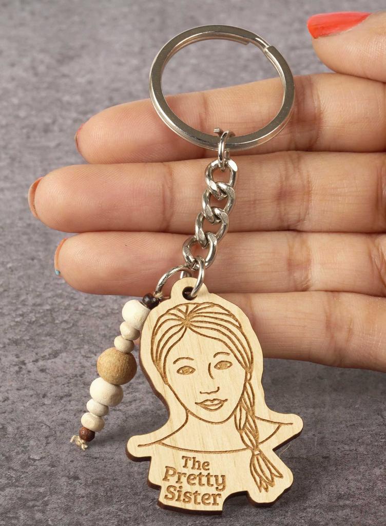 Inkdotpot Keychain The Pretty Sister Wood Engraved Keychain Sister's Day Novelty