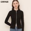 Autumn Small High Neck Black Zipper European and American Women's Long-sleeved Slim Cotton Outer Wear Bottoming Shirt Top